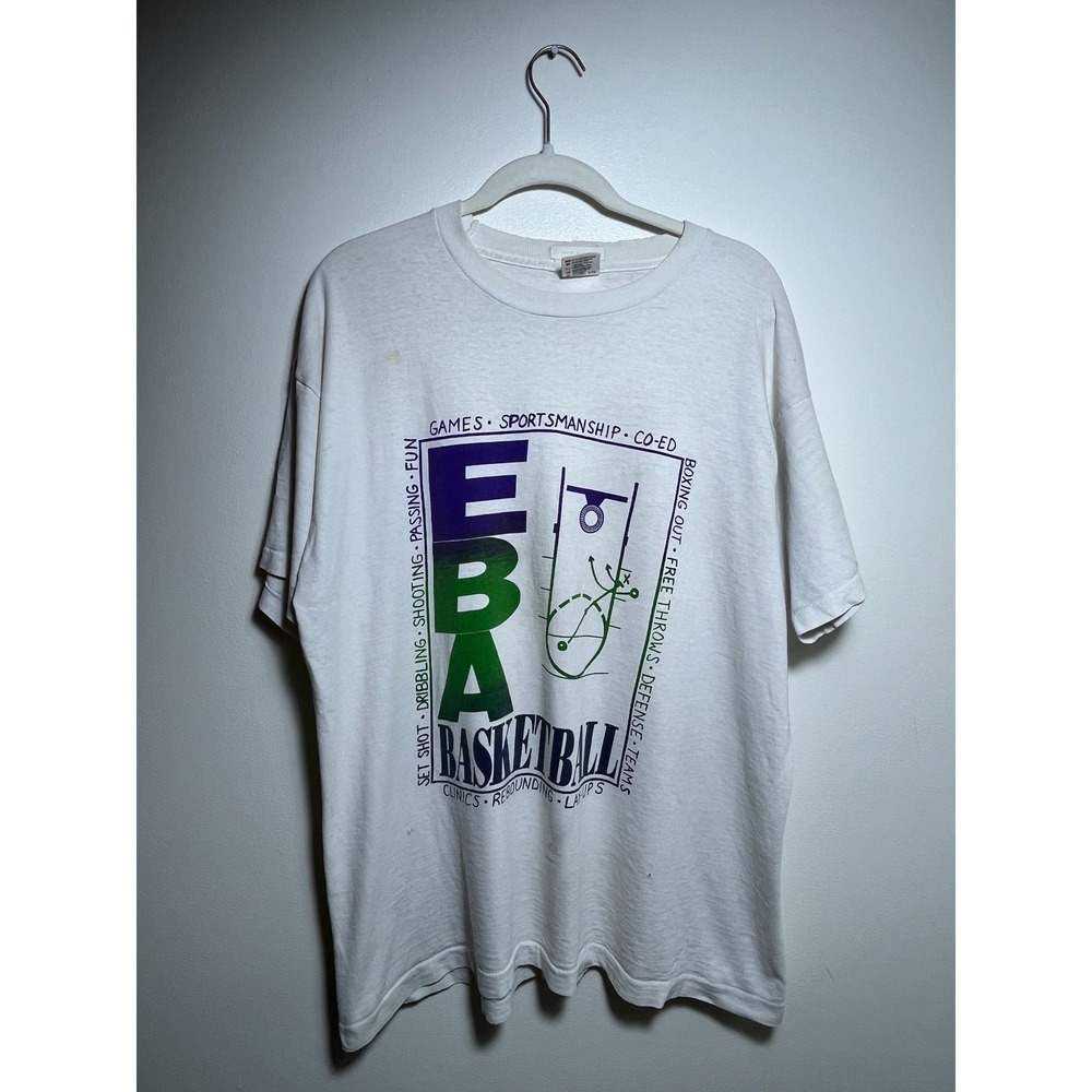 Vintage Fruit of the Loom EBA Basketball T-Shirt White 90s Made in Canada
